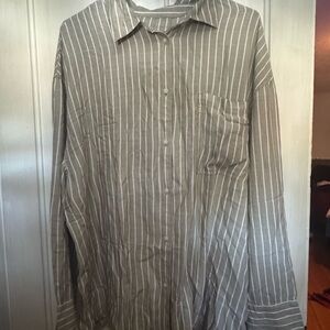 American Eagle Outfitters Green and White Striped Shirt, Tie back